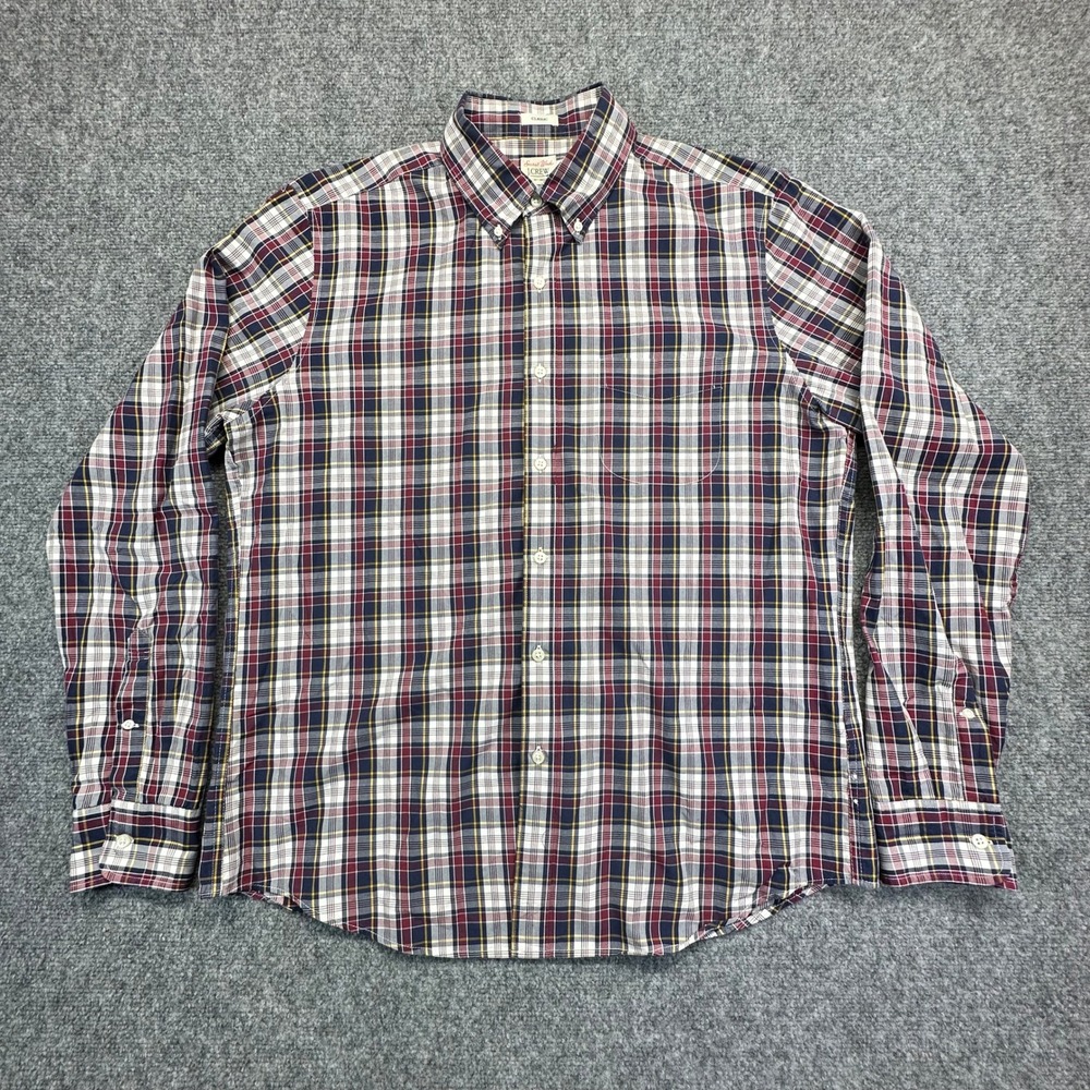 J.Crew Secret Wash Plaid Shirt‎ Mens Large Navy Burgundy Classic Fit Button Down